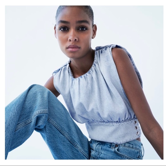 Zara Draped denim Top - Picture 2 of 5